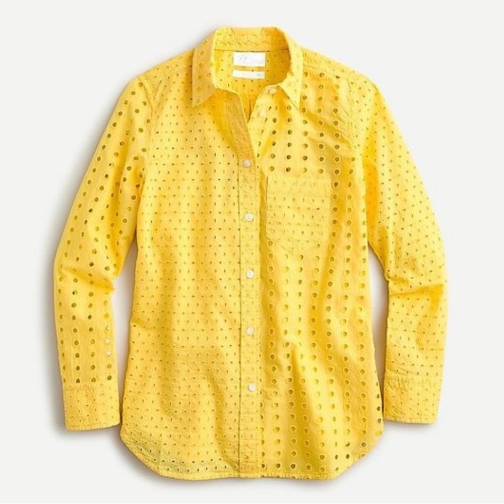 EUC J. Crew Yellow Eyelet Button Down Shirt